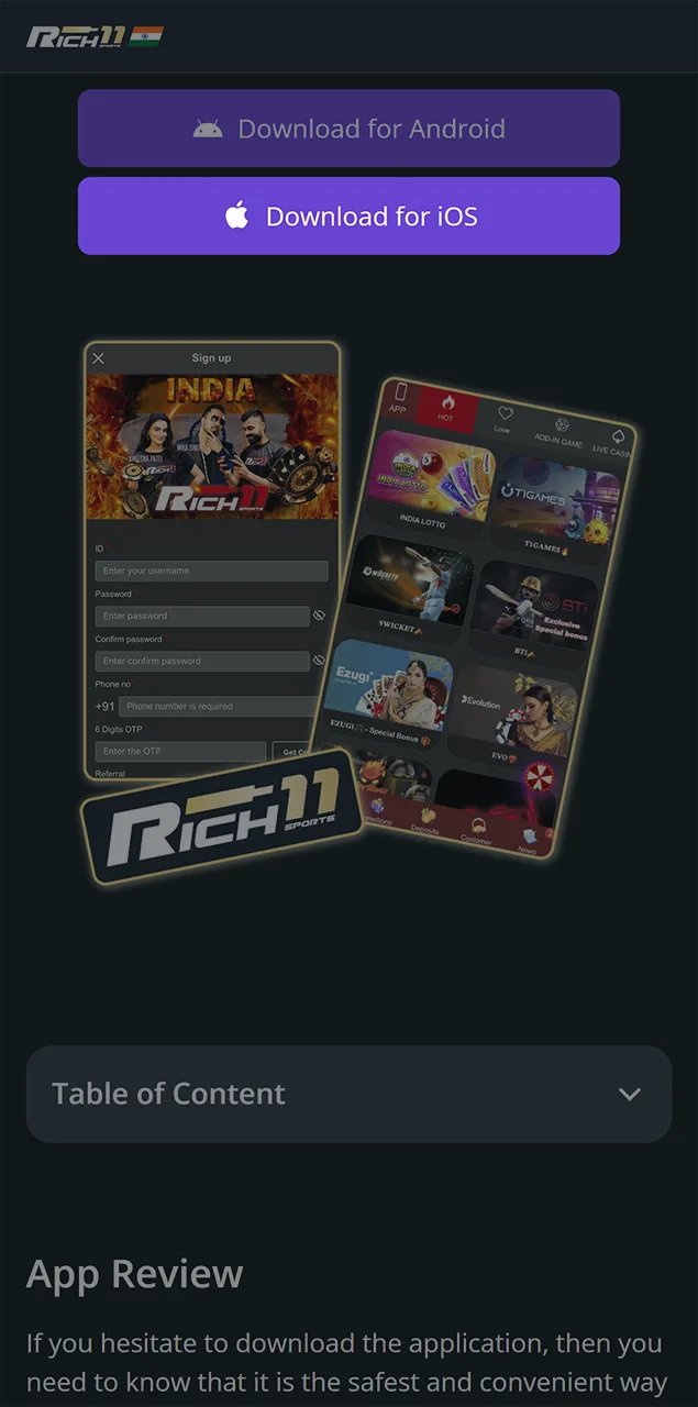 Add the Rich11 Casino app to your smartphone using this button.