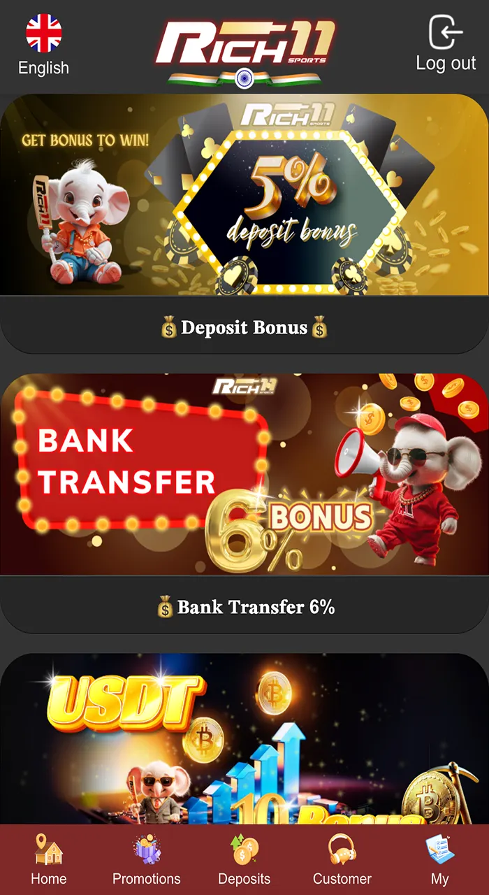 Bonus page at Rich11 Casino.