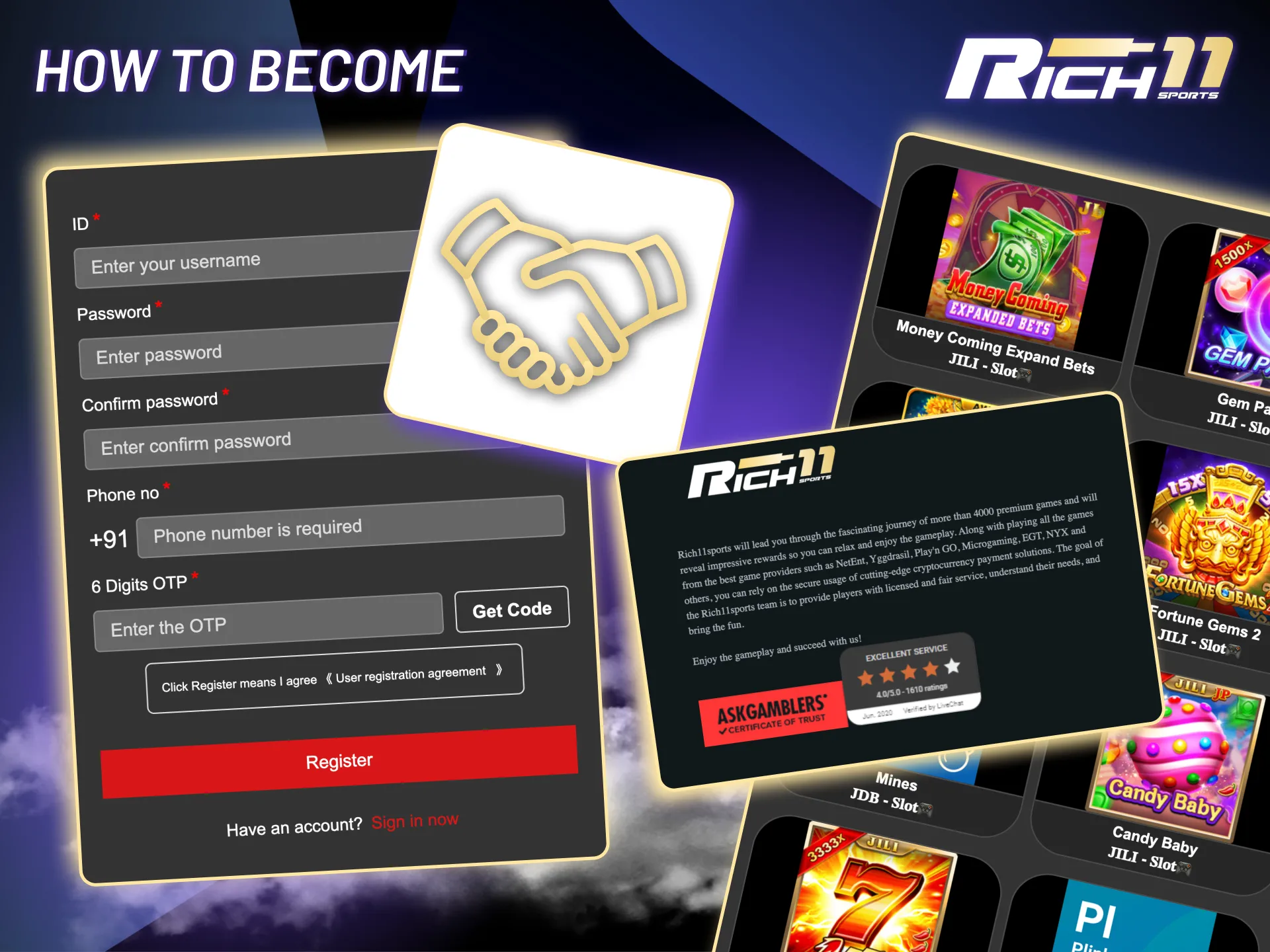 Join Rich11’s affiliate program by applying and creating your referral link.
