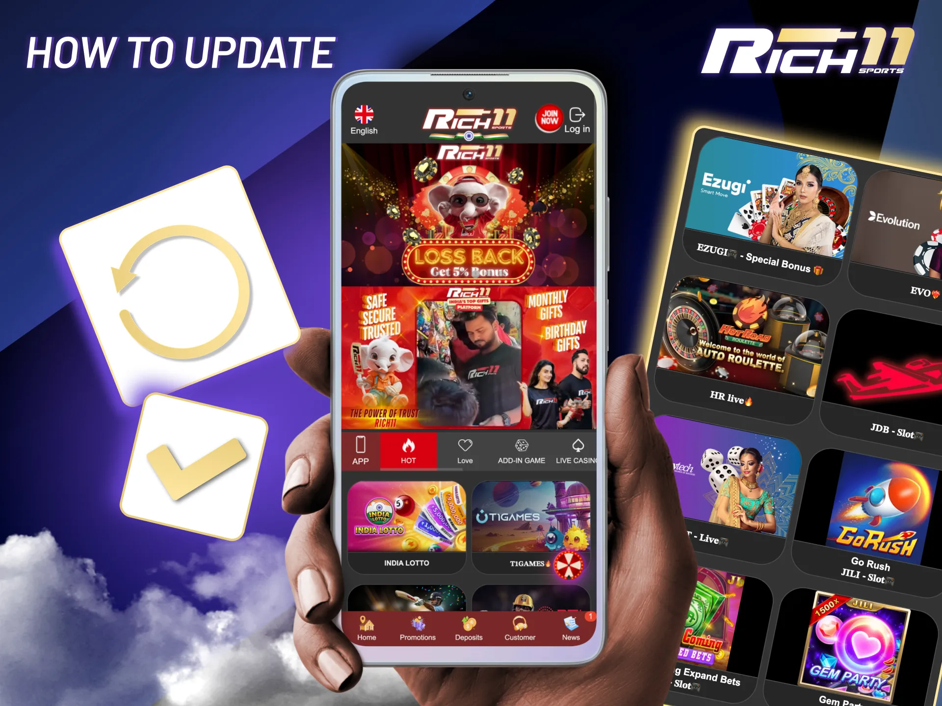 Rich11 updates its app regularly to bring new features and smoother gameplay.