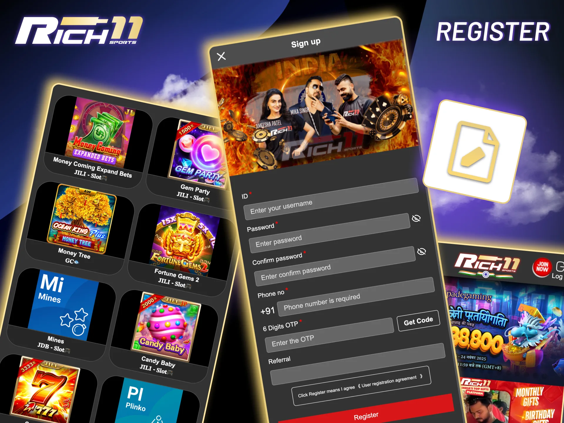 Sign up on the Rich11 app in minutes and start betting right away.