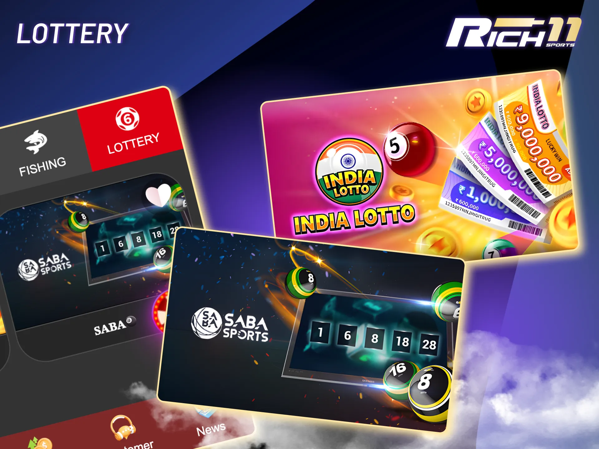 Try your luck with Rich11’s India Lotto or SABA for a shot at the jackpot.