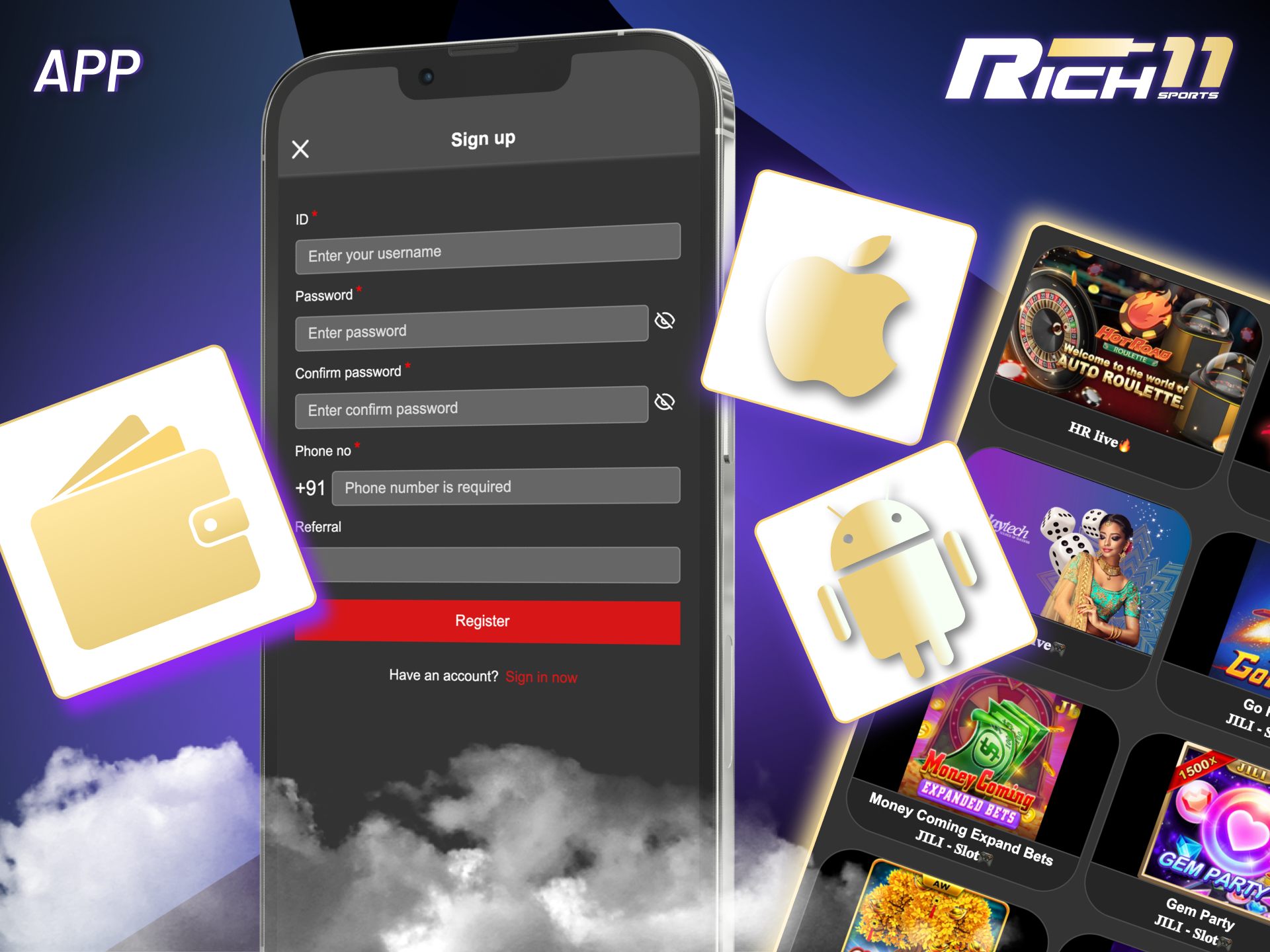 Add funds using Rich11 mobile platform.