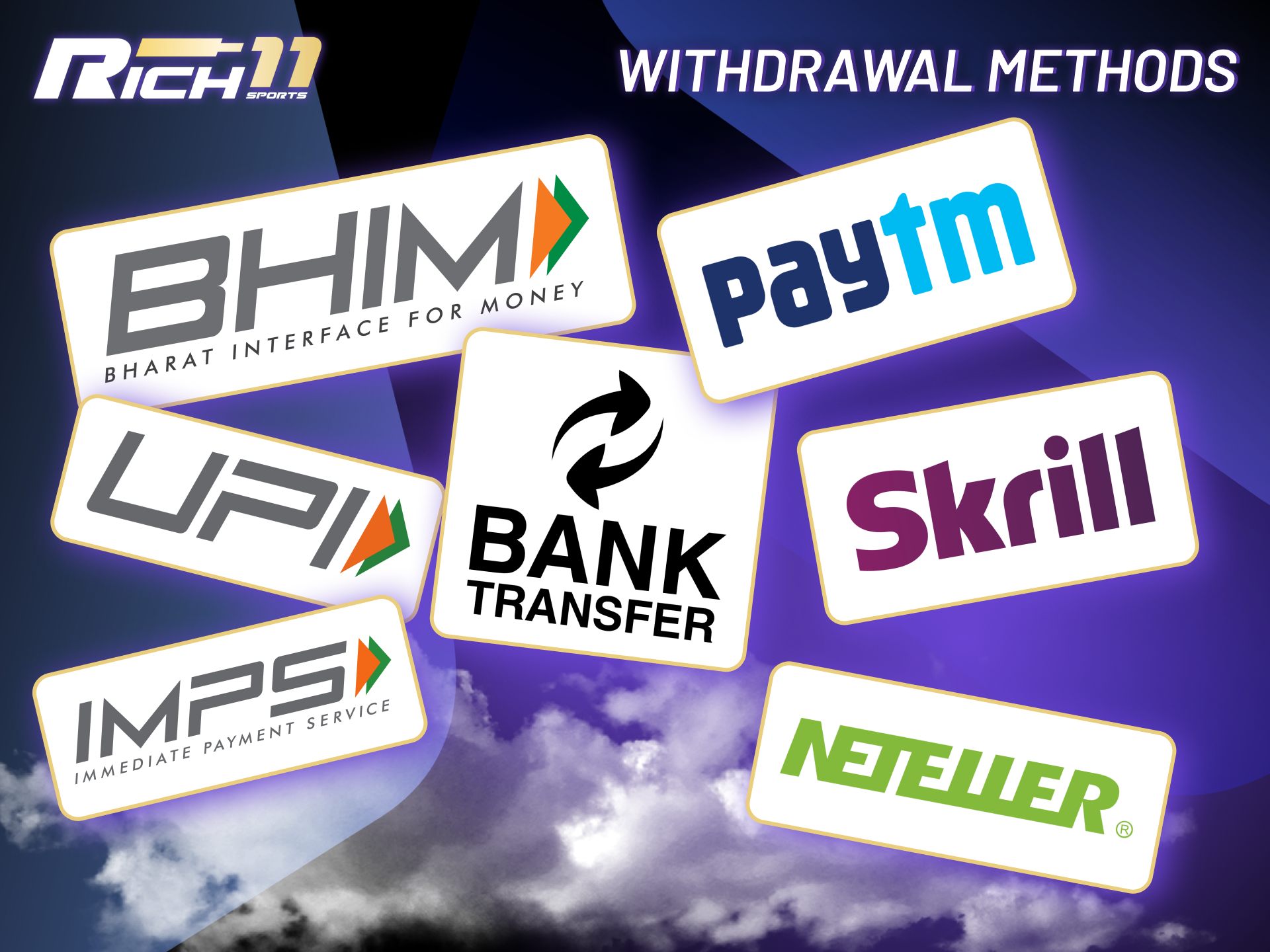 Rich11 withdrawal methods for Indian players.
