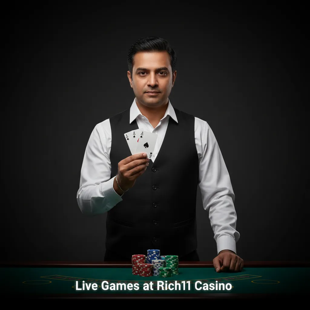 Rich11 Casino live games lobby with 250+ live dealer tables: roulette, blackjack, baccarat, poker, TV games, Indian titles